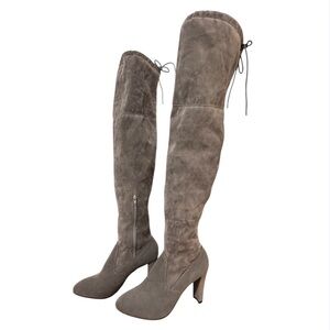 Women’s Faux Suede Gray/ Taupe Over-the-Knee Heeled Boots Sz EU 39/ 8.5 US